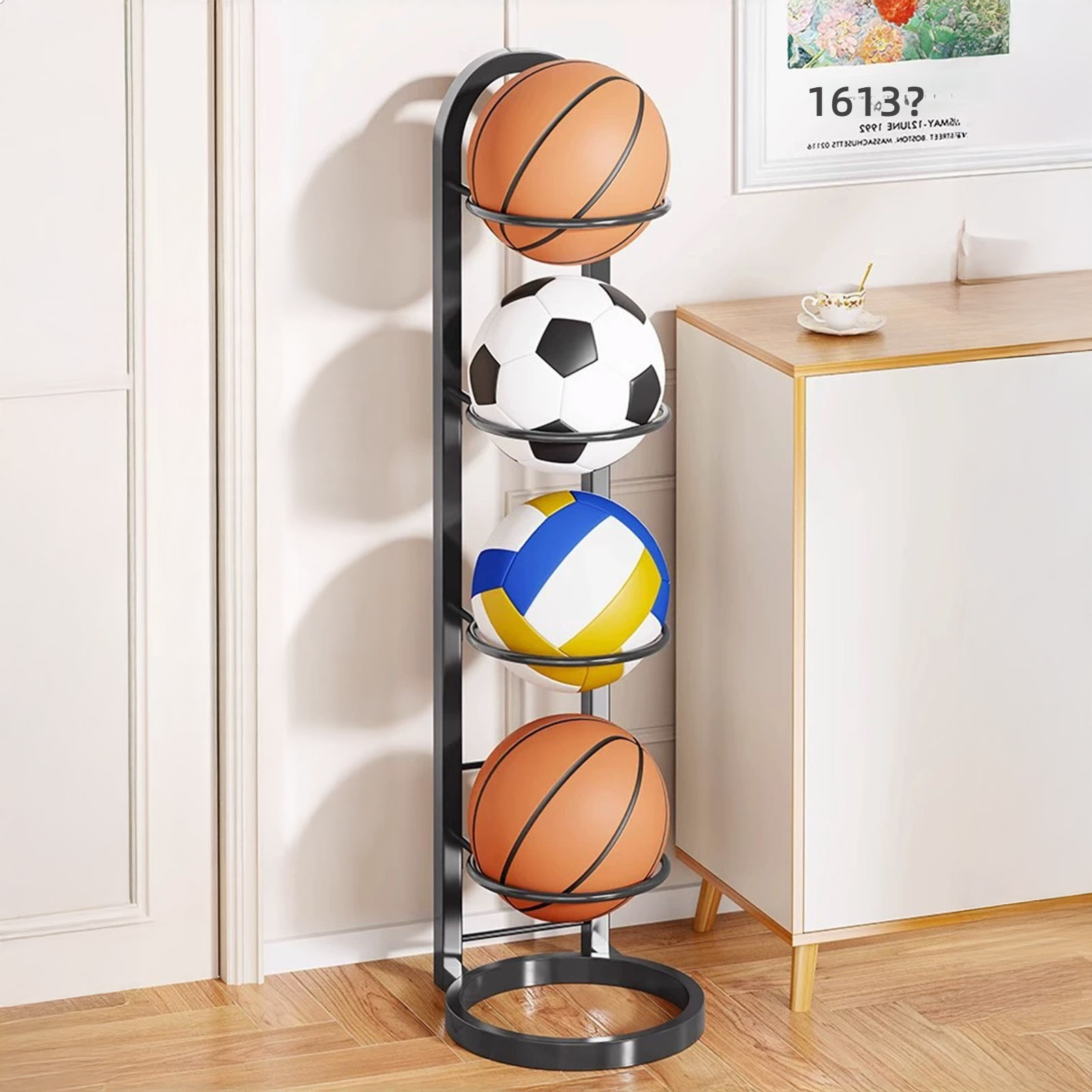 Sports Equipment Garage Organizer - Foldable Basketball Rack Multi-Layer Storage Organizer