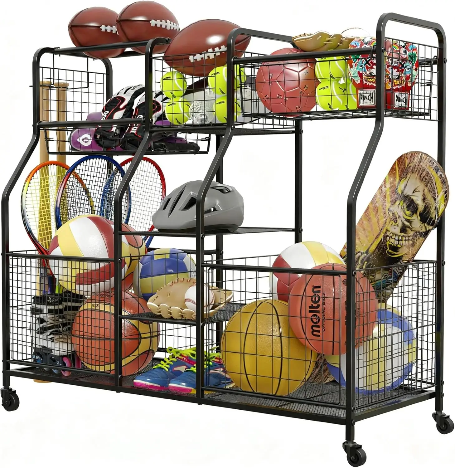 Sports Equipment Garage Organizer - Garage Sports Equipment Organizer with Wheels