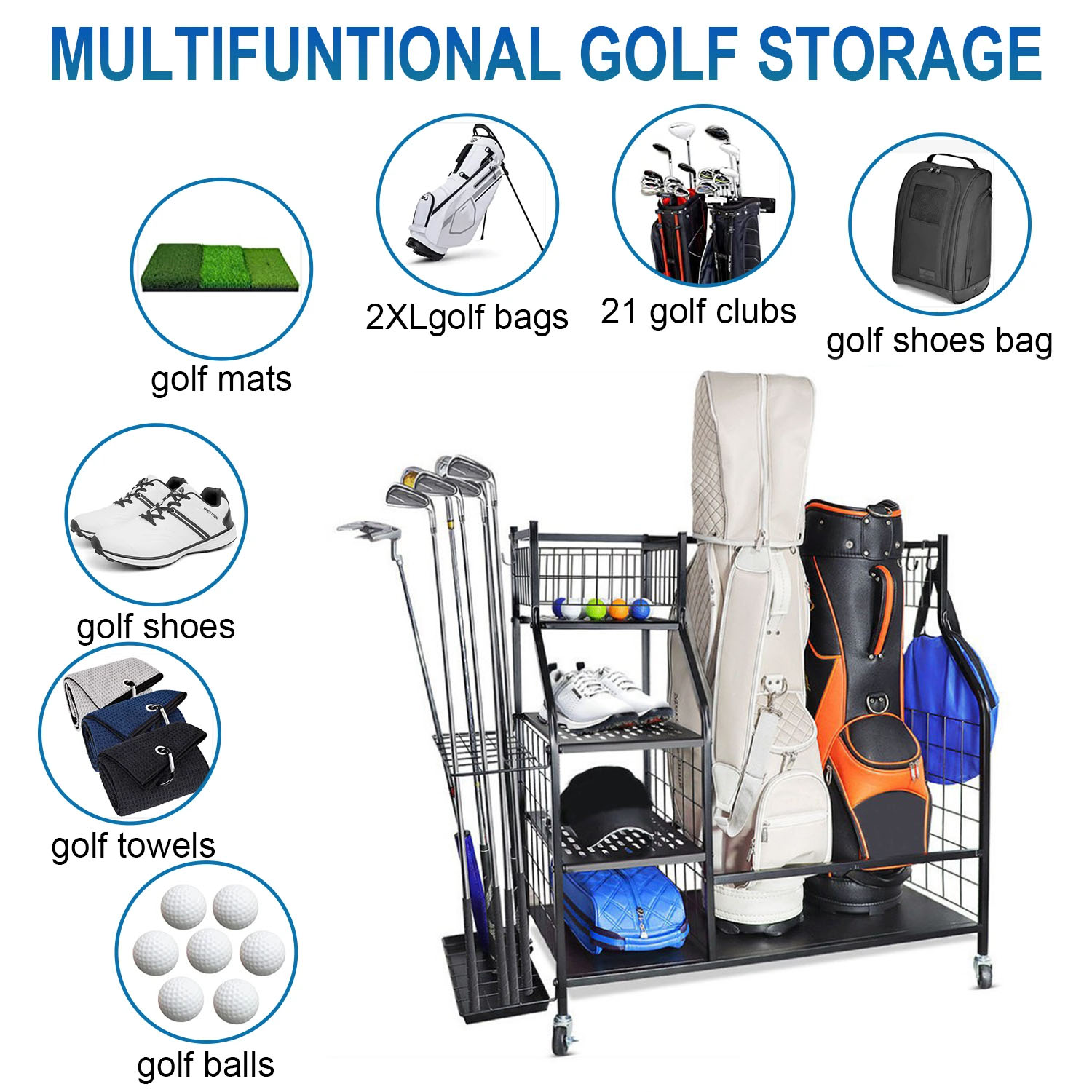 Golf Bag Storage Garage Organi - مراجعة Sports Equipment Garage Organizer وسعره