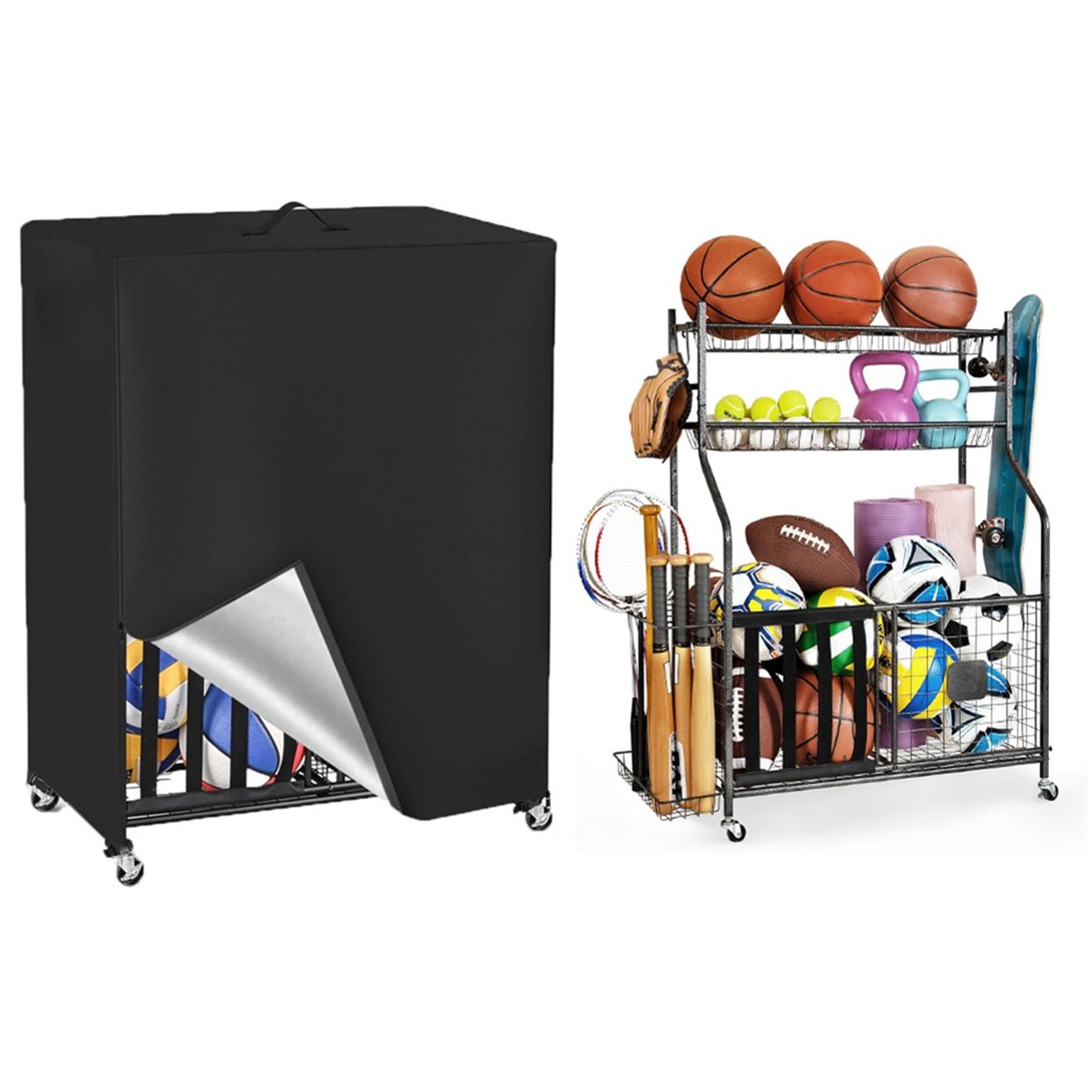 Basketball Rack Cover Garage S - مراجعة Sports Equipment Garage Organizer وسعره