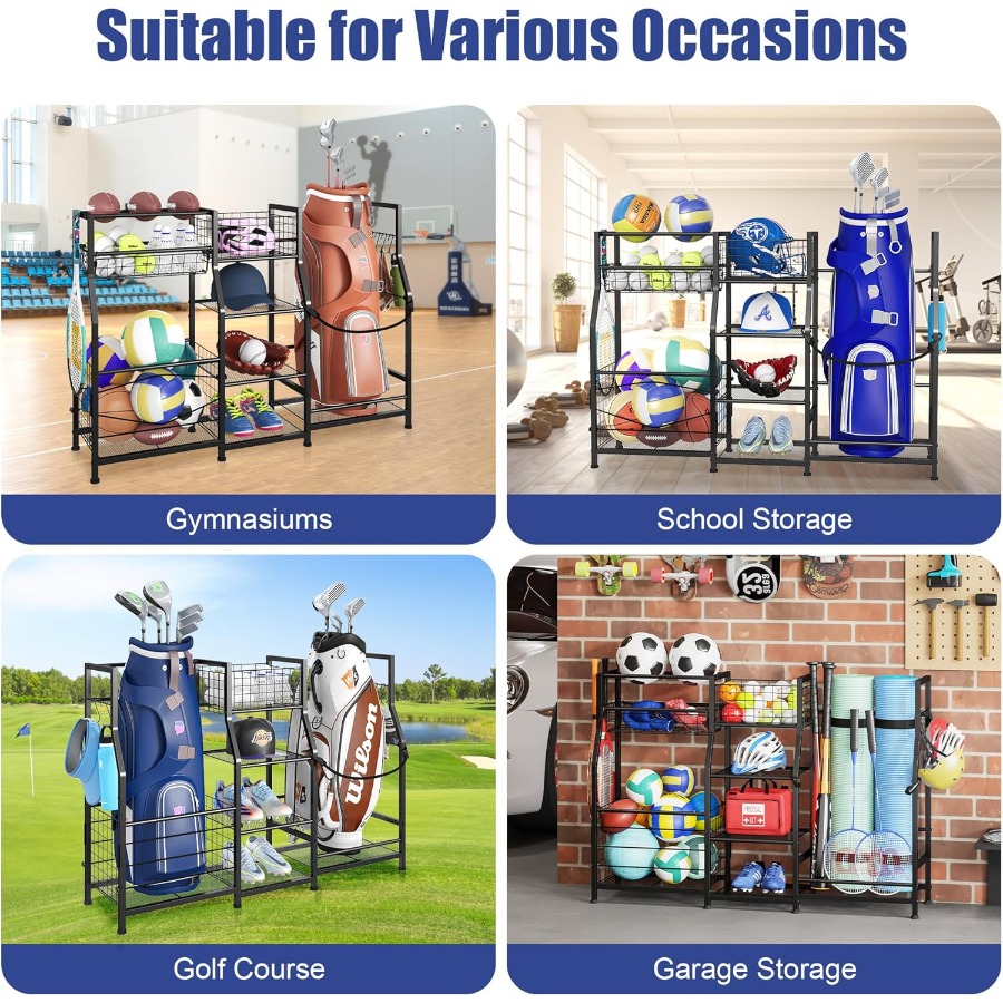 Golf Bag Stand Garage Storage  - مراجعة Sports Equipment Garage Organizer وسعره