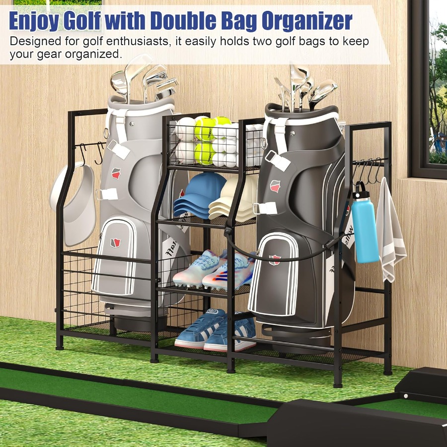 Golf Bag Stand Garage Storage  - مراجعة Sports Equipment Garage Organizer وسعره