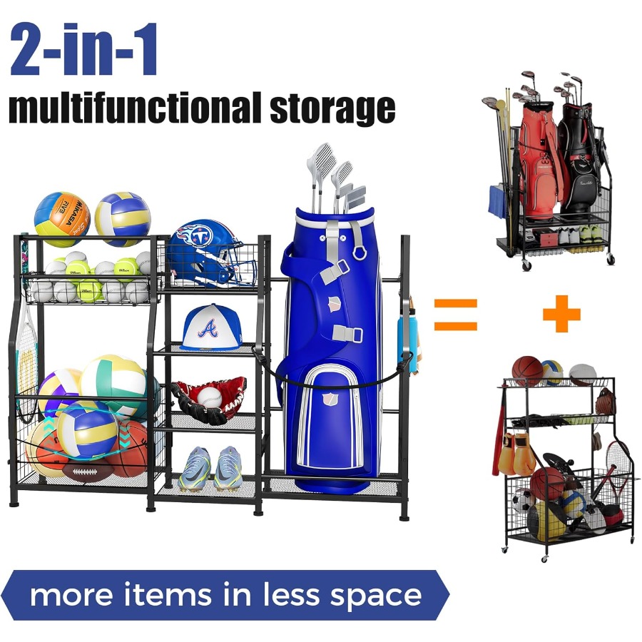 Golf Bag Stand Garage Storage  - مراجعة Sports Equipment Garage Organizer وسعره